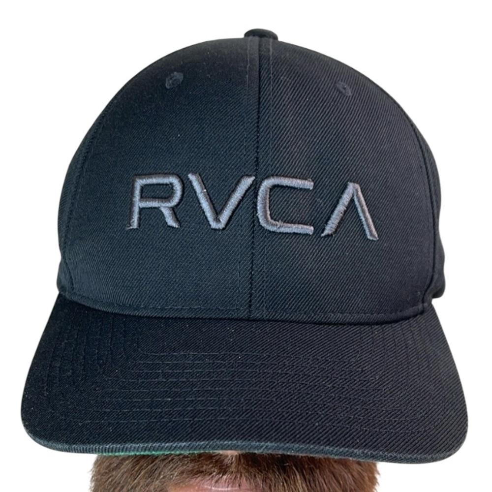 RVCA Wool Blend Mid Fit Embroidered Snap Back Cap Hat Black Grey One Size